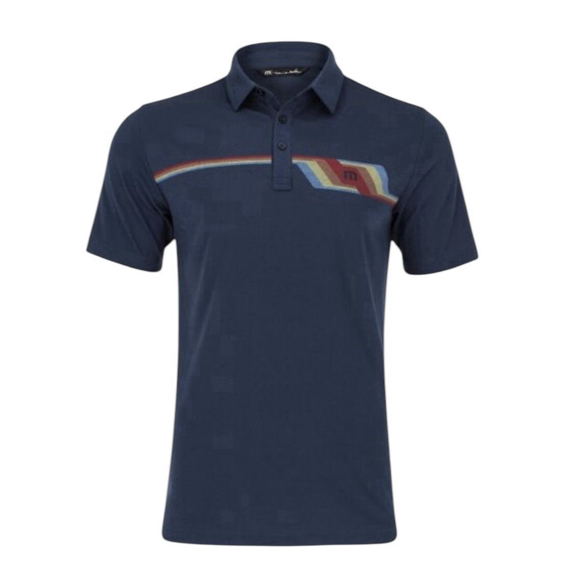 Travis Mathew Shirt Mens Medium Golf Polo Cotton Blend Rainbow Navy